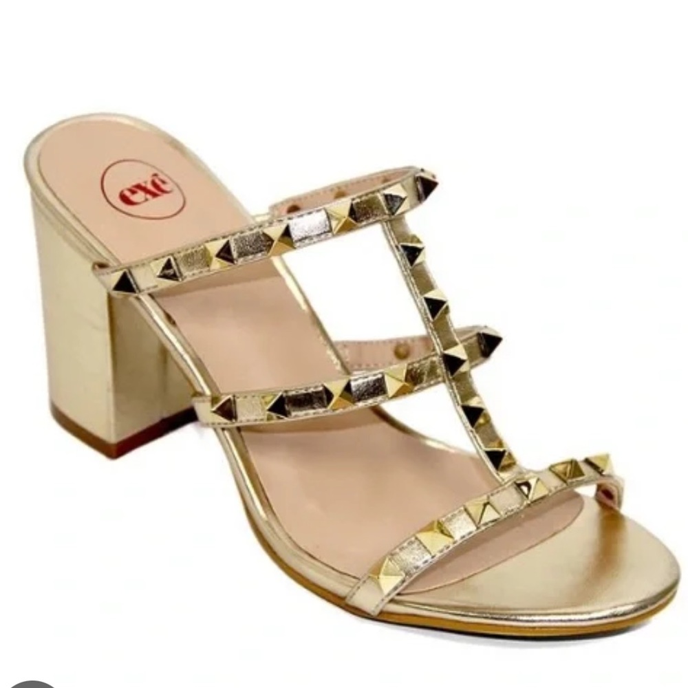 NWT EXE Gold Stud Carol Sandal Women’s EU Size 38 Gold Studs 3” Heels